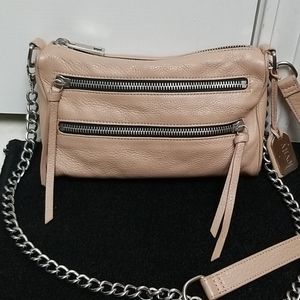 Genuine Leather Cream crossbody bag nude beige Pebbled Texture Zippered Accents
